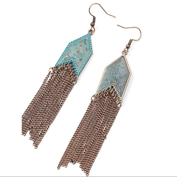 2/$25 or 3/$35 NWOT Turquoise & bronze boho southwestern fringe earrings - Picture 3 of 3